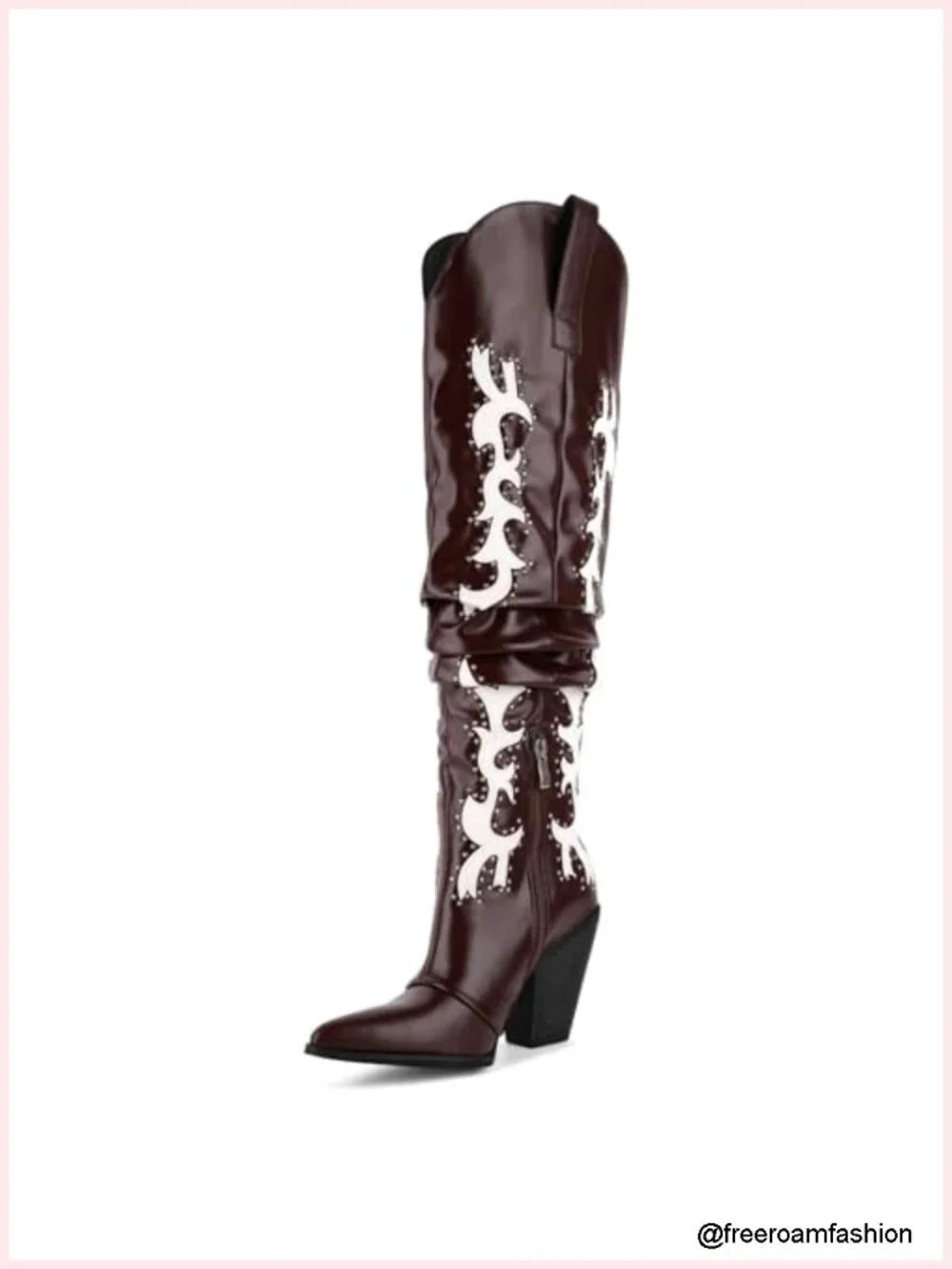 Over the Knee Thigh High Cowboy Boots with Studded Slouch Wide Calf